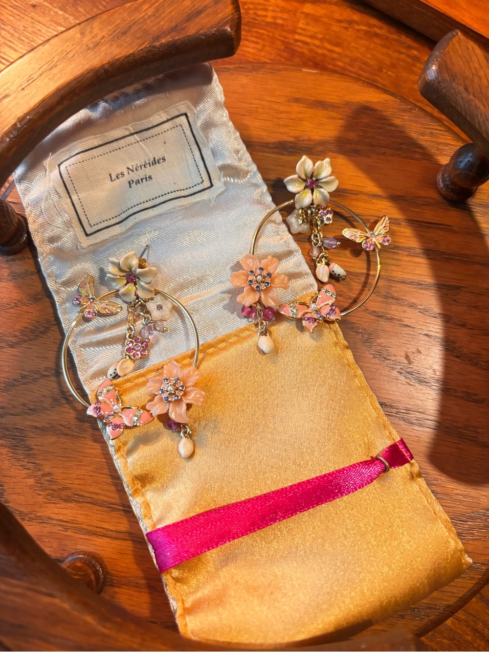 Les Néréides Paris Gold Butterfly & Floral Hoop Earrings (EUC)